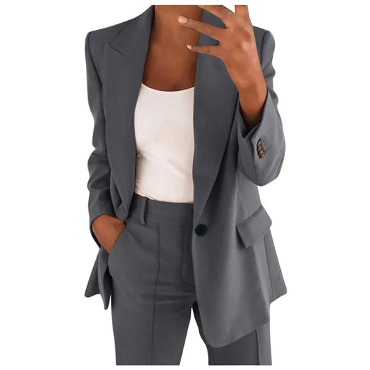 Chic Professional Women's 2-Piece Pant Suit Set in Dark Gray